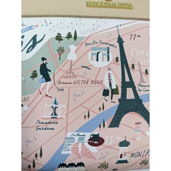 New Spartina 449 Paris Map Clutch Wristlet Wallet Fashion Buildings Horse Cute - Picture 5 of 10
